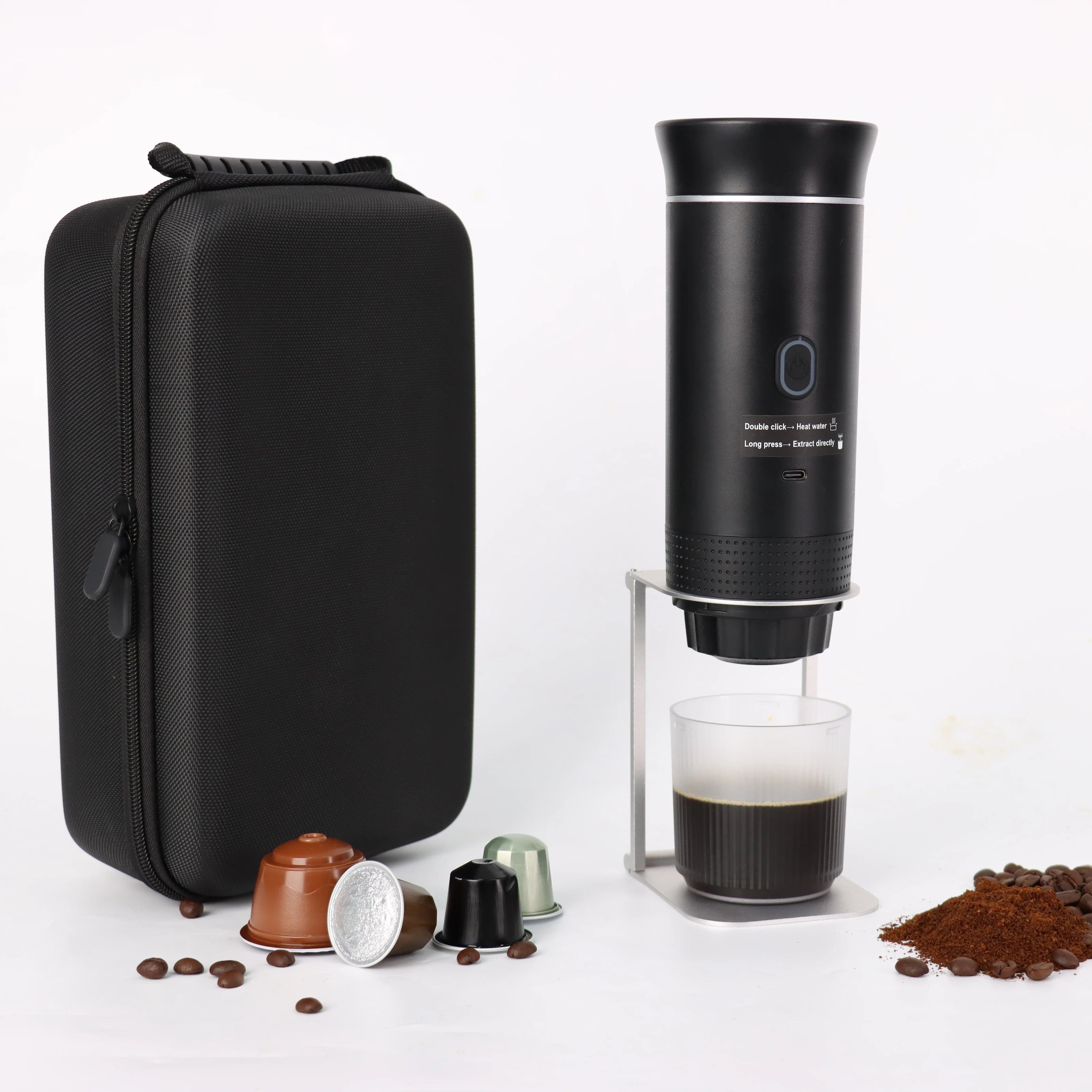 3 in 1 Portable Coffee Maker Nes/DG/Ground Coffee Compatible 12 Volt Espresso Machine with Foldable Holder & Carrying Case 3 in 1 Portable Coffee Maker Nes/DG/Ground Coffee Compatible 12 Volt Espresso Machine with Foldable Holder & Carrying Case